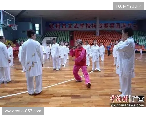 广西钦州太极拳教学现场,老年学员动作一丝不苟